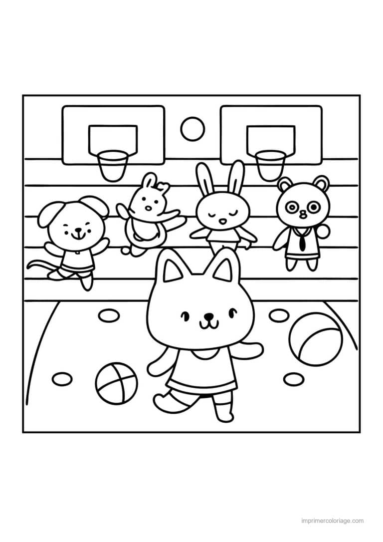 coloriage basket animaux gymnase basket - dessin gratuit &agrave; imprimer