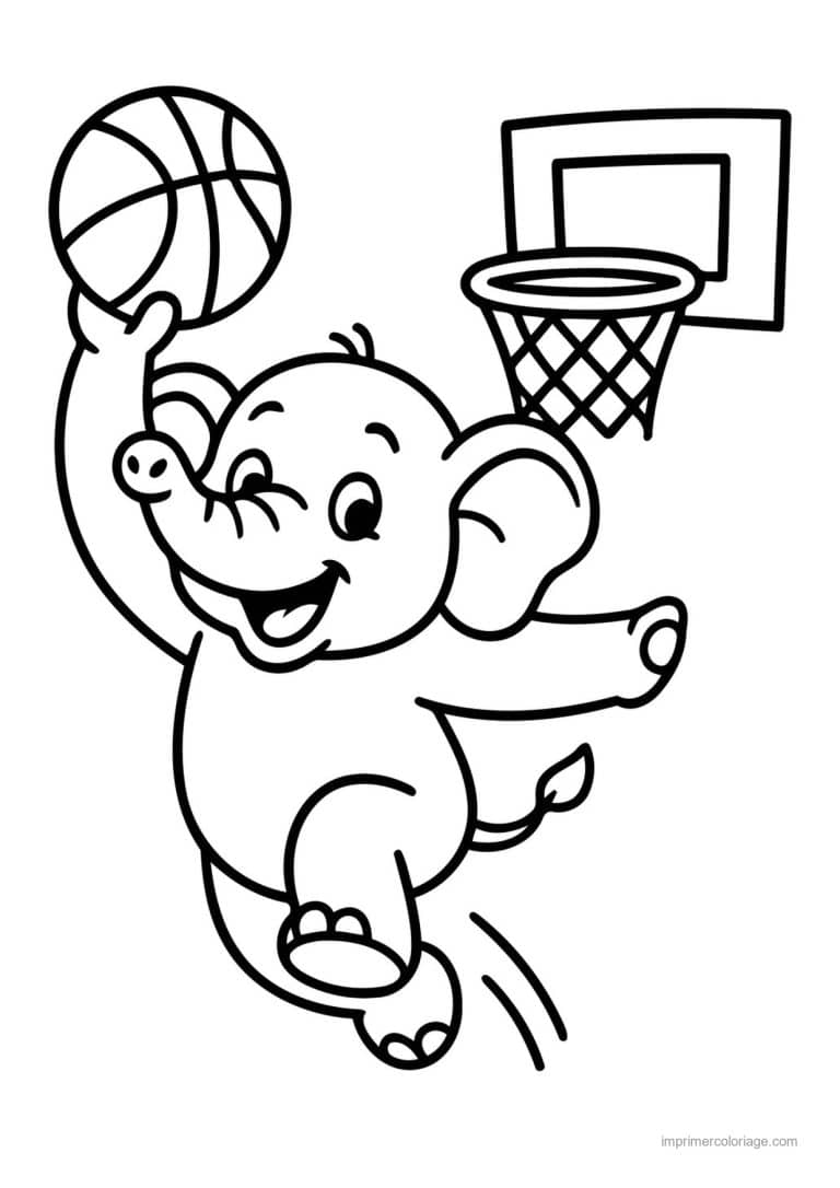 coloriage basket elephant dunk - dessin gratuit &agrave; imprimer