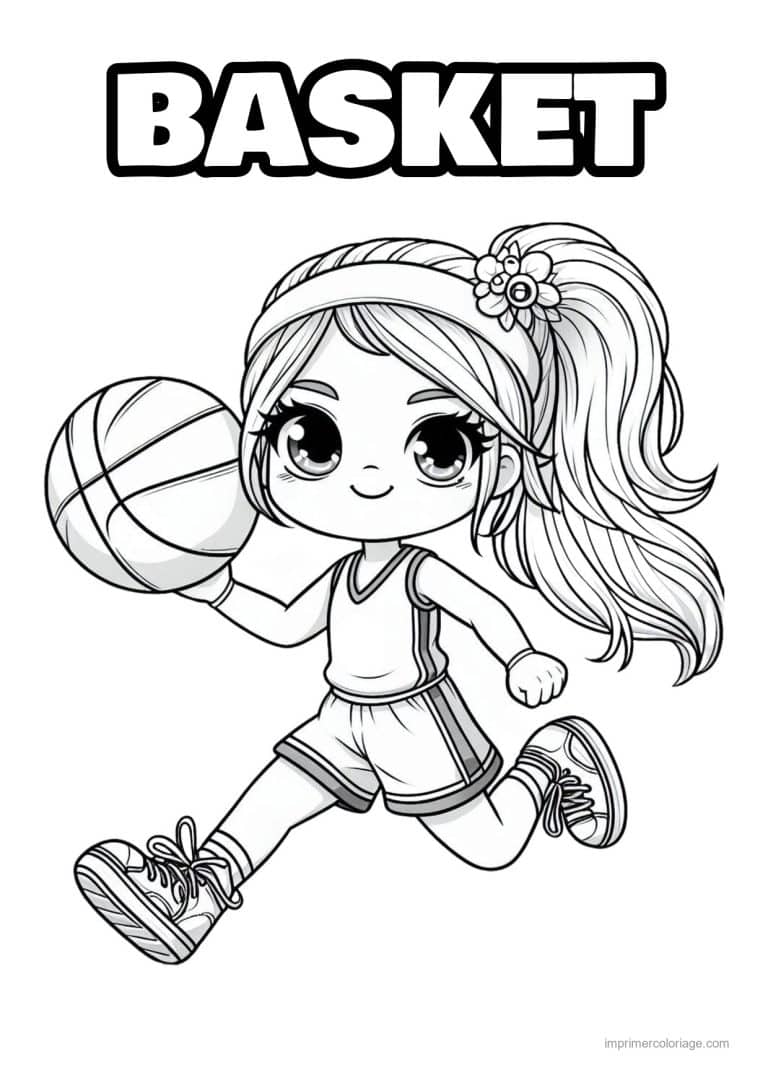 coloriage basket fille basket course - dessin gratuit &agrave; imprimer