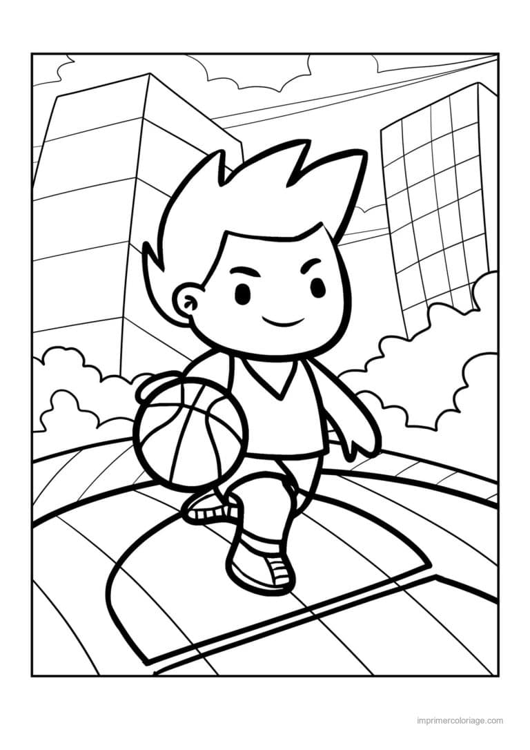 coloriage basket garcon dribble - dessin gratuit &agrave; imprimer