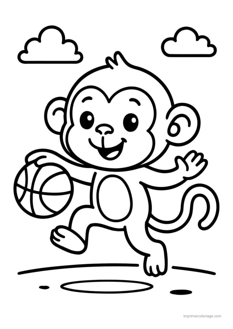 coloriage basket singe dribble - dessin gratuit &agrave; imprimer