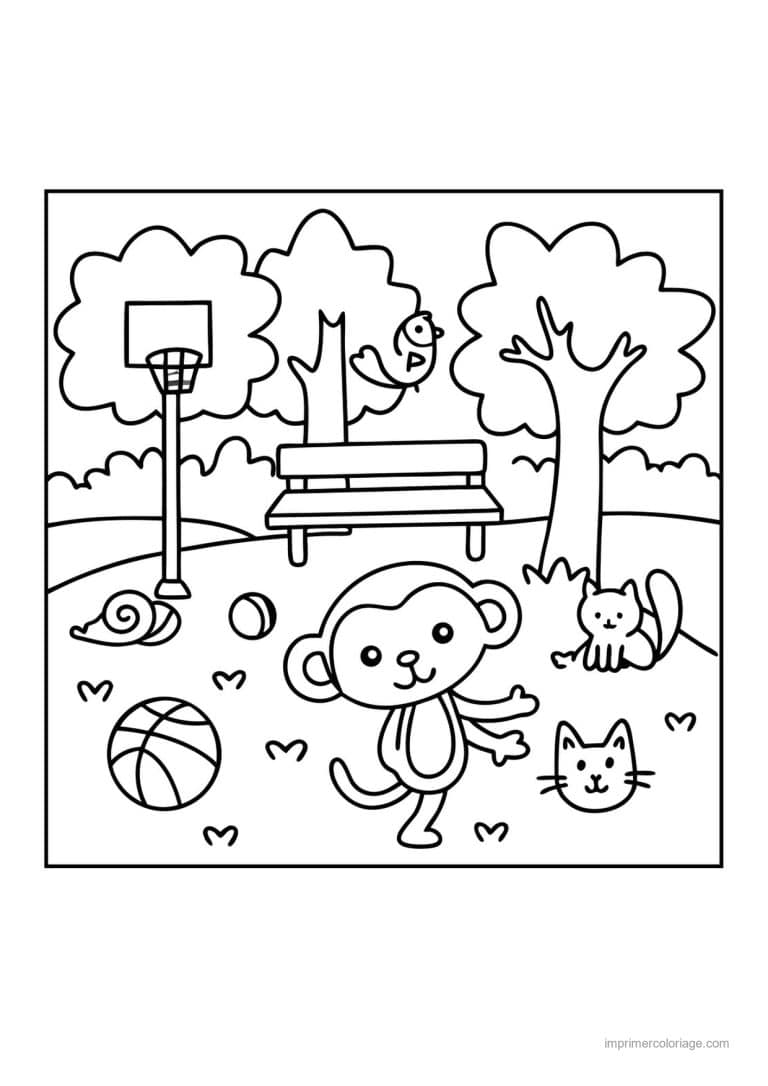 coloriage basket singe panier parc - dessin gratuit &agrave; imprimer