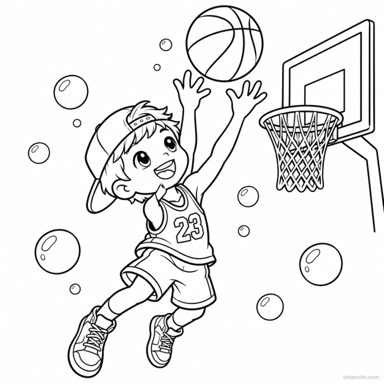 coloriage basketball cute joueur mignon casquette rebond - dessin gratuit &agrave; imprimer