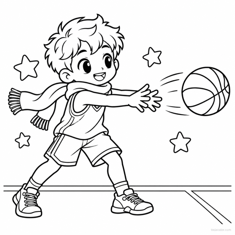 coloriage basketball cute joueur mignon echarpe passe - dessin gratuit &agrave; imprimer
