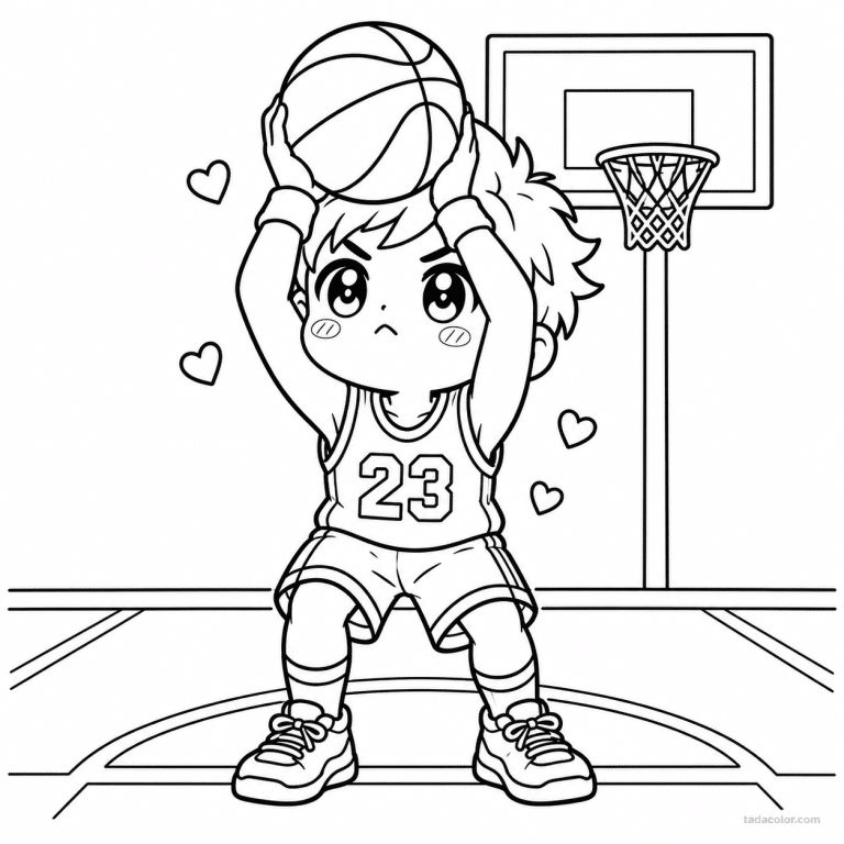 coloriage basketball kawaii joueur lancer franc - dessin gratuit &agrave; imprimer