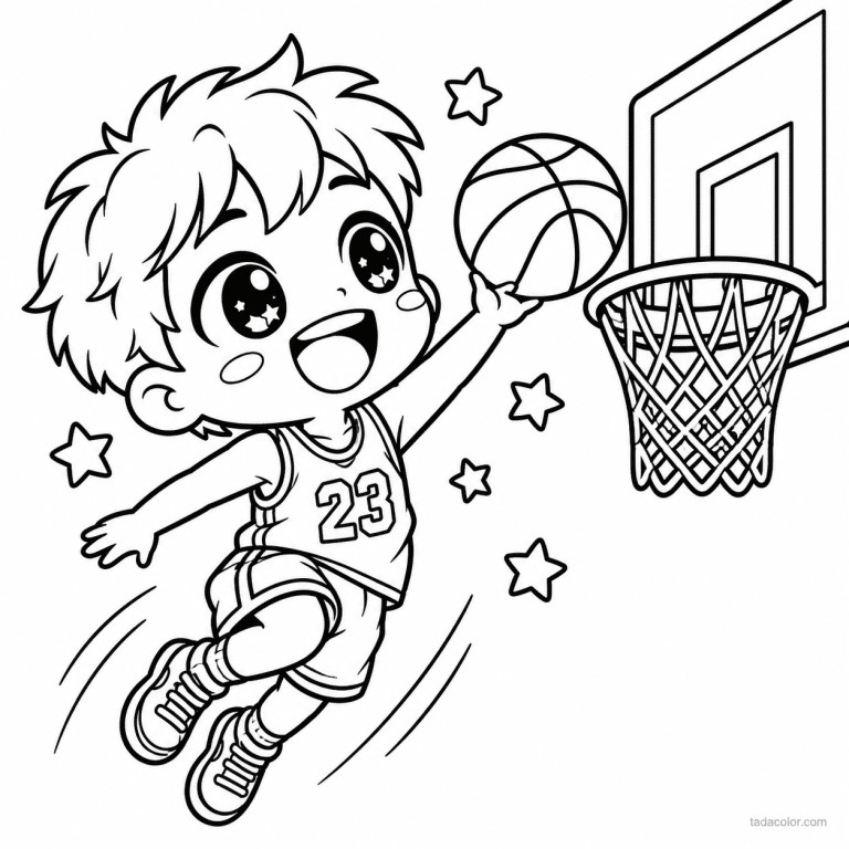 coloriage basketball kawaii joueur layup panier - dessin gratuit &agrave; imprimer