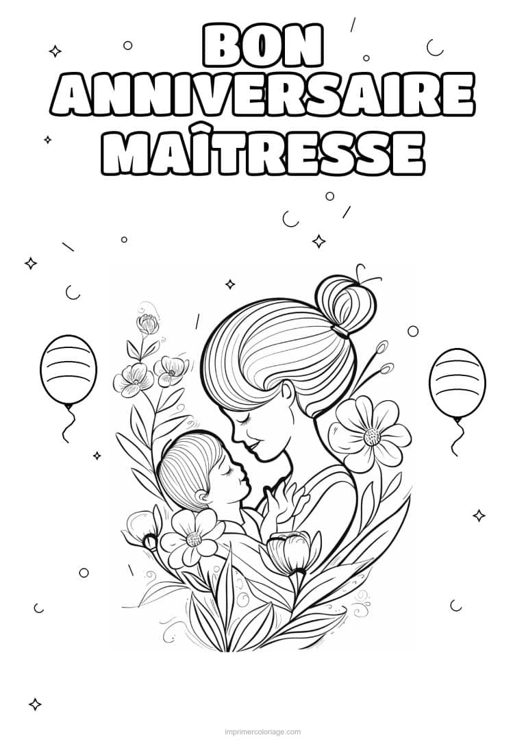 coloriage bon anniversaire maitresse une adulte et les enfants 2 - dessin gratuit &agrave; imprimer