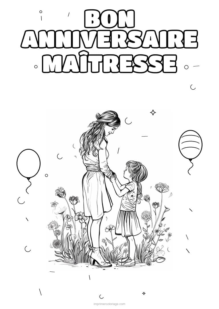 coloriage bon anniversaire maitresse une adulte et les enfants 4 - dessin gratuit &agrave; imprimer