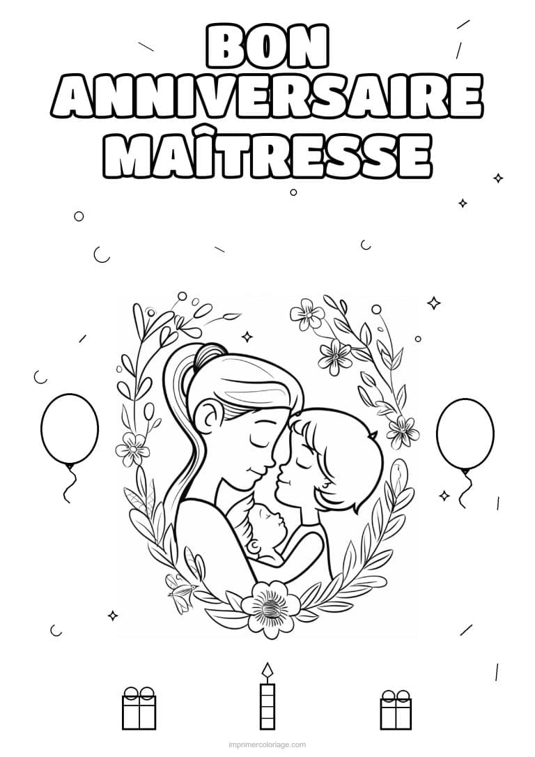 coloriage bon anniversaire maitresse une adulte et les enfants 6 - dessin gratuit &agrave; imprimer