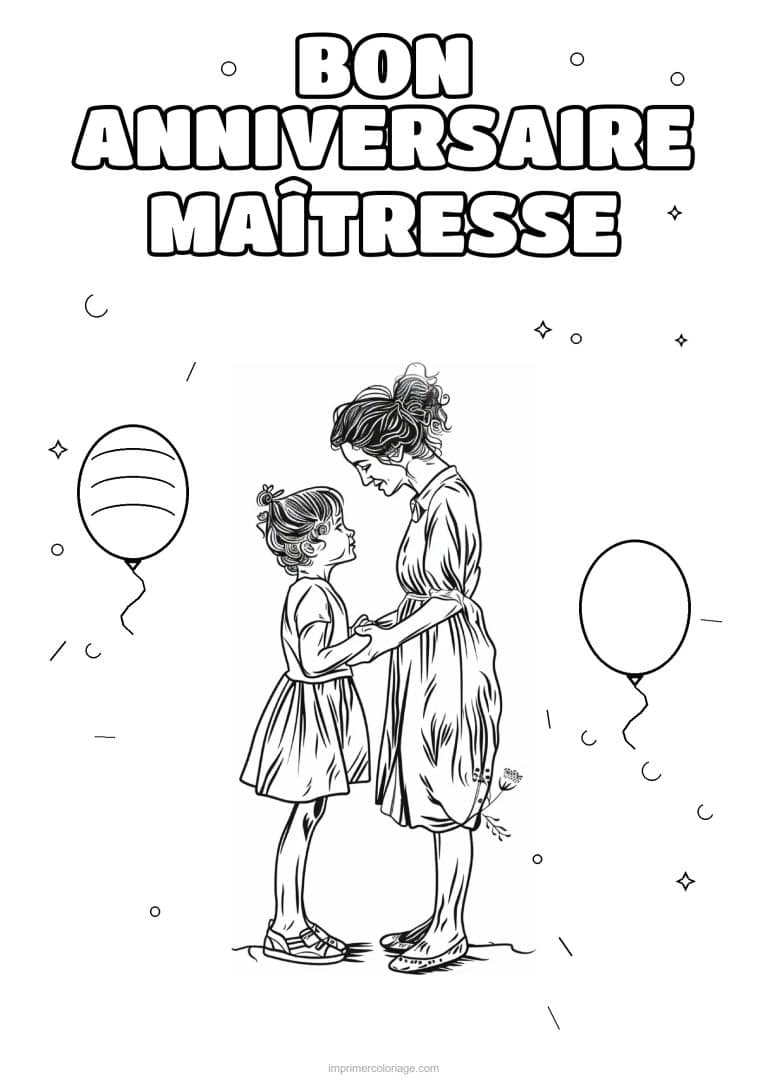 coloriage bon anniversaire maitresse une adulte et les enfants 8 - dessin gratuit &agrave; imprimer