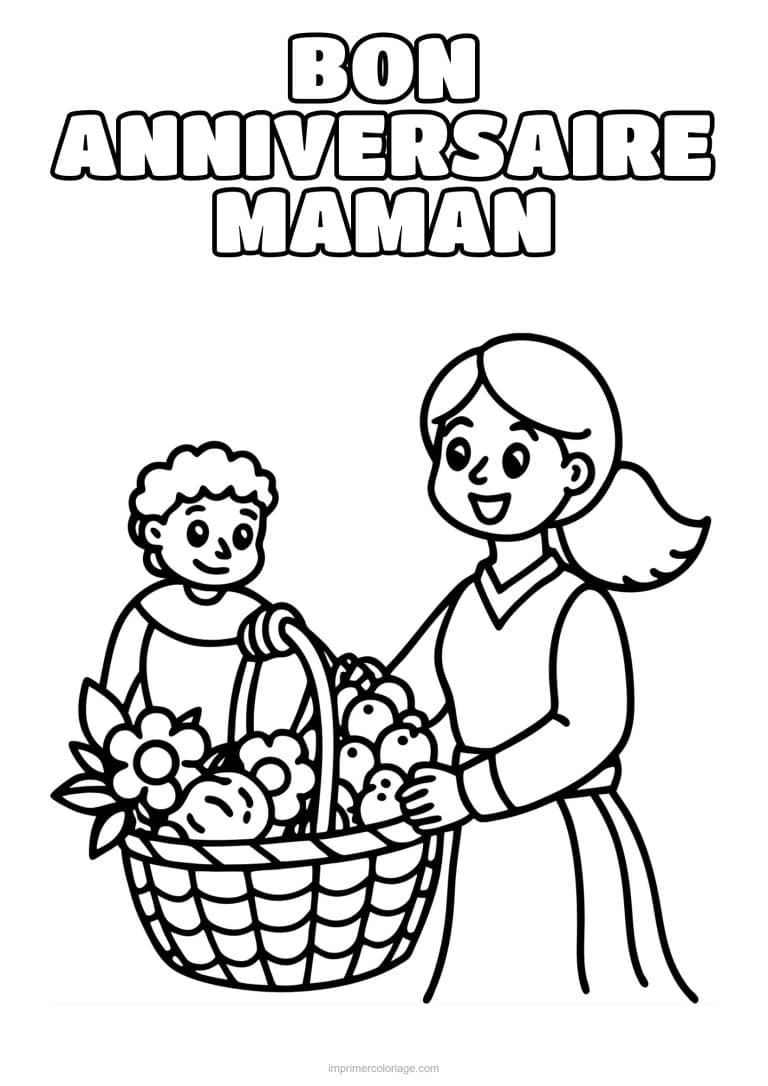coloriage bon anniversaire maman maman et son enfant 11 - dessin gratuit &agrave; imprimer