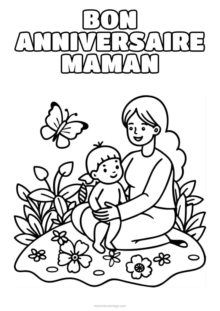 coloriage bon anniversaire maman maman et son enfant 15 - dessin gratuit &agrave; imprimer