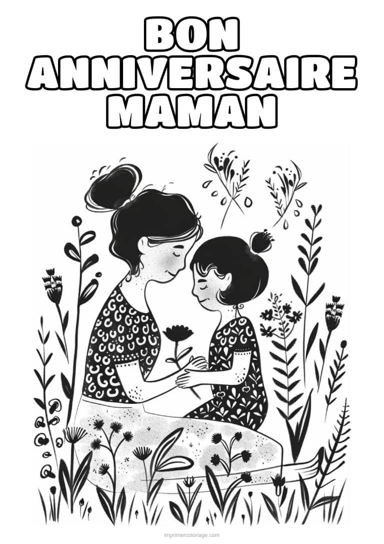 coloriage bon anniversaire maman maman et son enfant 16 - dessin gratuit &agrave; imprimer
