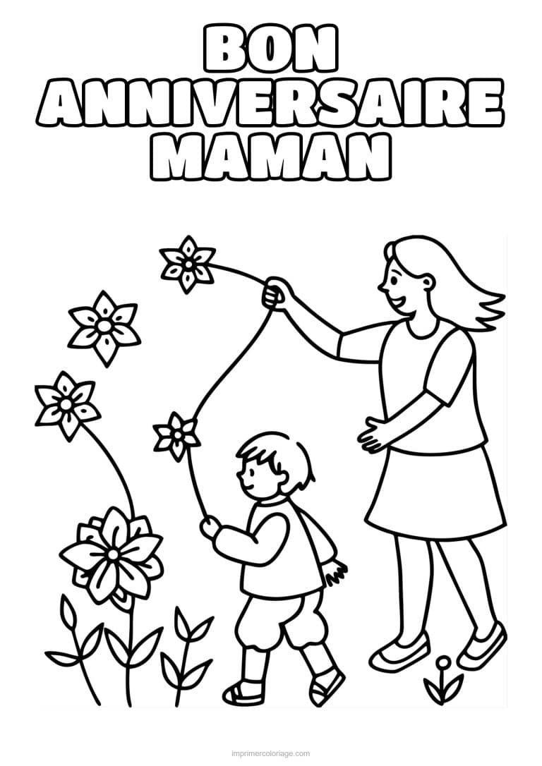 coloriage bon anniversaire maman maman et son enfant 17 - dessin gratuit &agrave; imprimer