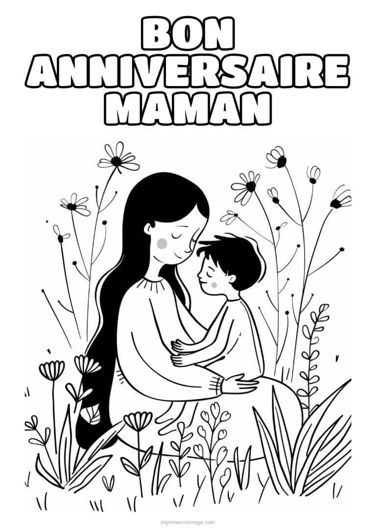 coloriage bon anniversaire maman maman et son enfant 18 - dessin gratuit &agrave; imprimer