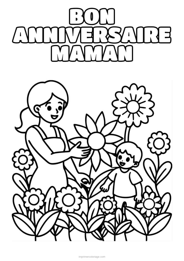 coloriage bon anniversaire maman maman et son enfant 19 - dessin gratuit &agrave; imprimer