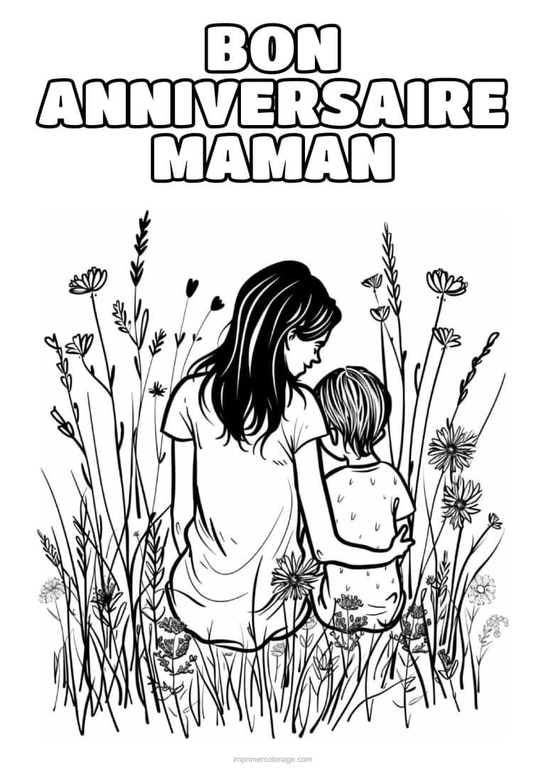 coloriage bon anniversaire maman maman et son enfant 20 - dessin gratuit &agrave; imprimer