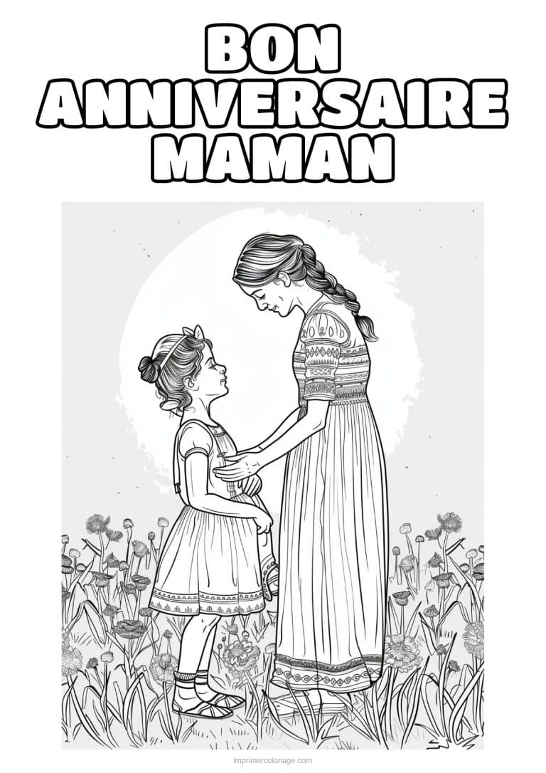 coloriage bon anniversaire maman maman et son enfant 9 - dessin gratuit &agrave; imprimer