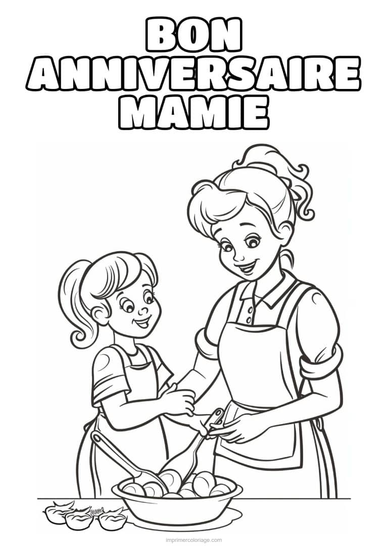 coloriage bon anniversaire mamie mamie et sa petite fille - dessin gratuit &agrave; imprimer
