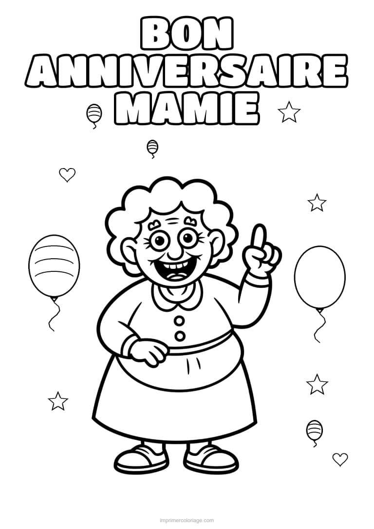 coloriage bon anniversaire mamie mamie qui leve le doigt - dessin gratuit &agrave; imprimer