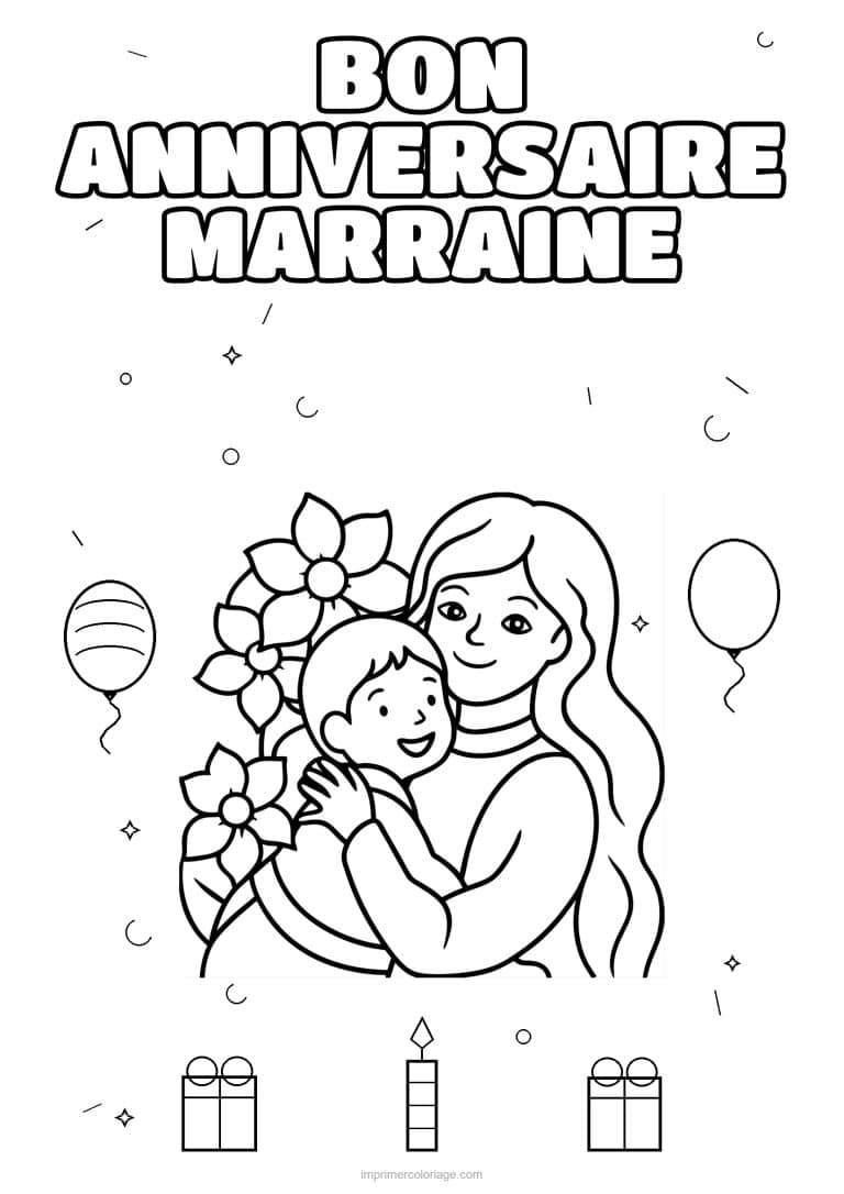 coloriage bon anniversaire marraine une adulte et son enfant 3 - dessin gratuit &agrave; imprimer