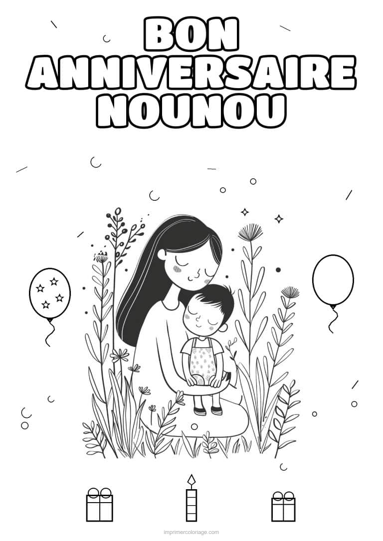 coloriage bon anniversaire nounou une adulte et son enfant 2 - dessin gratuit &agrave; imprimer