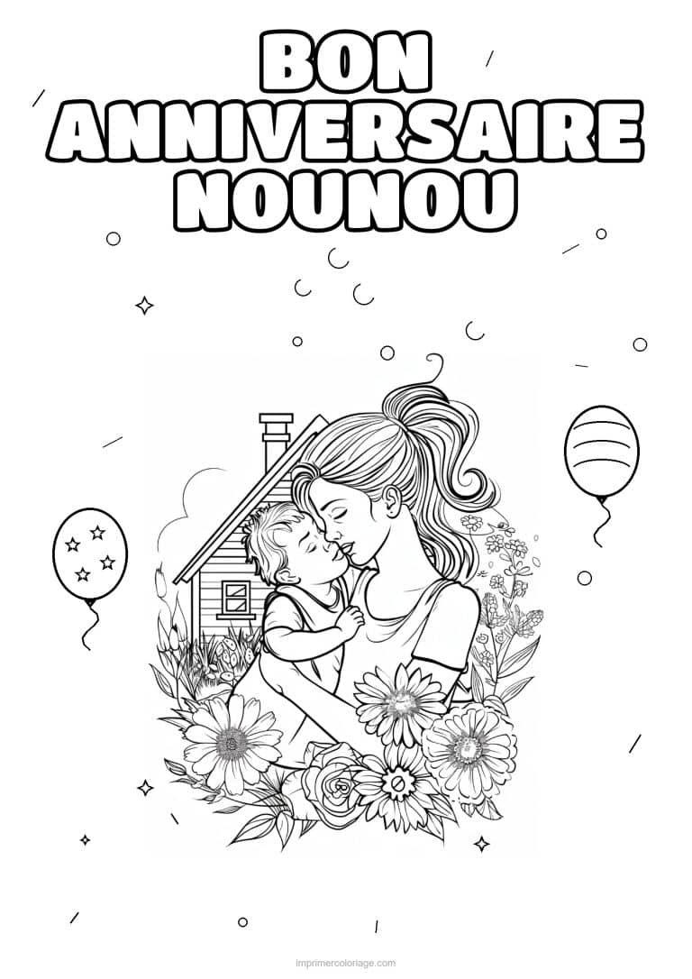 coloriage bon anniversaire nounou une adulte et son enfant 4 - dessin gratuit &agrave; imprimer