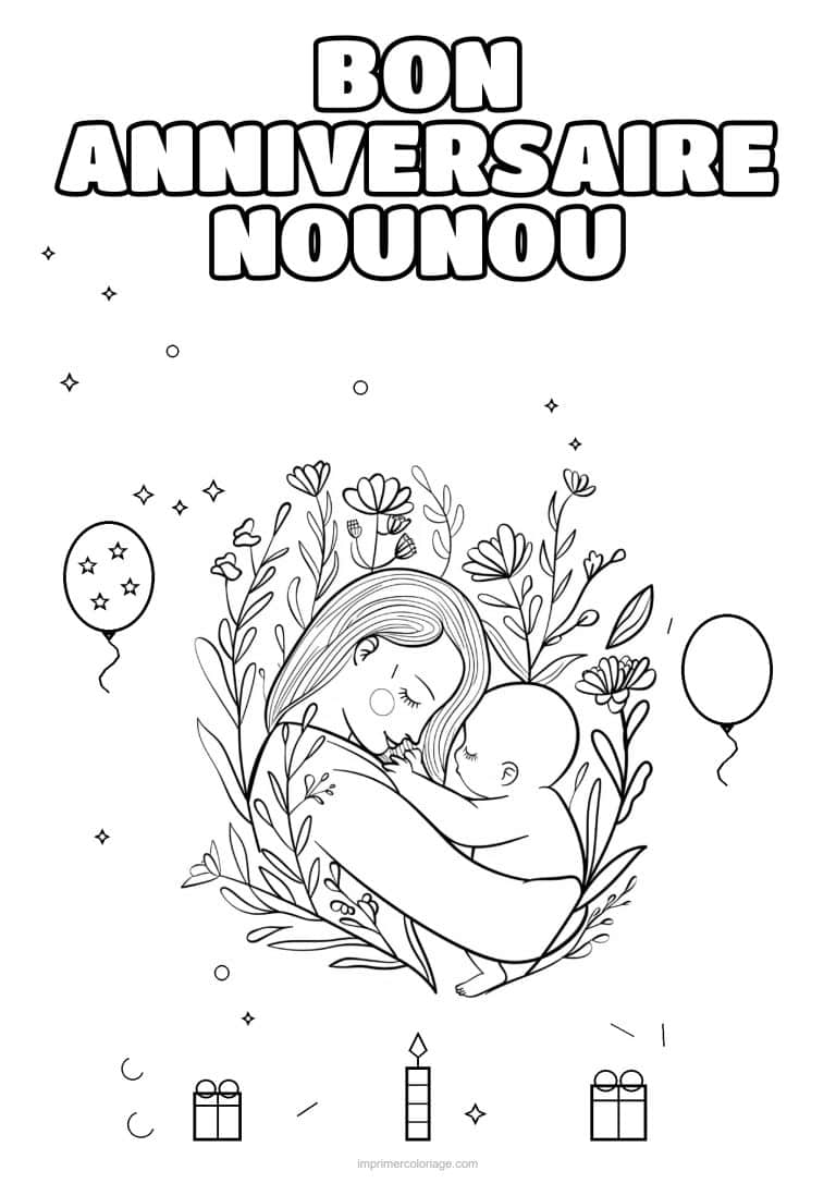 coloriage bon anniversaire nounou une adulte et son enfant 6 - dessin gratuit &agrave; imprimer