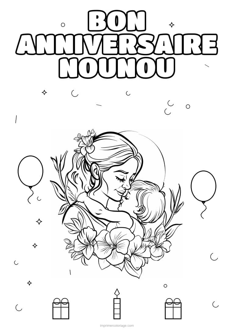 coloriage bon anniversaire nounou une adulte et son enfant 8 - dessin gratuit &agrave; imprimer
