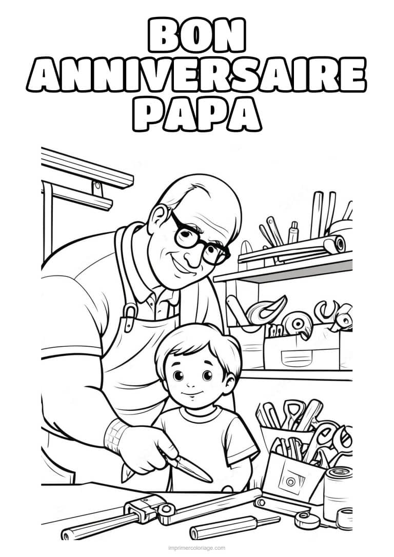 coloriage bon anniversaire papa papa et son enfant 10 - dessin gratuit &agrave; imprimer