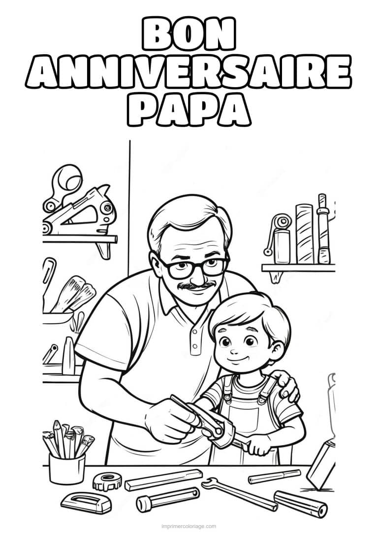 coloriage bon anniversaire papa papa et son enfant 14 - dessin gratuit &agrave; imprimer