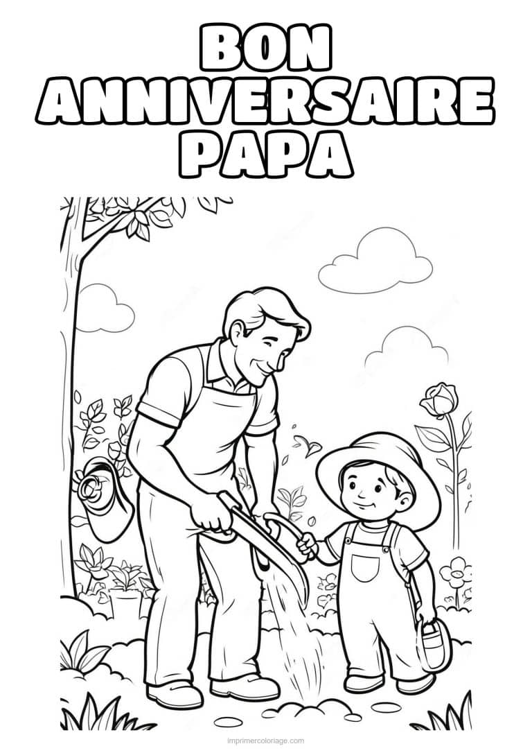 coloriage bon anniversaire papa papa et son enfant 20 - dessin gratuit &agrave; imprimer