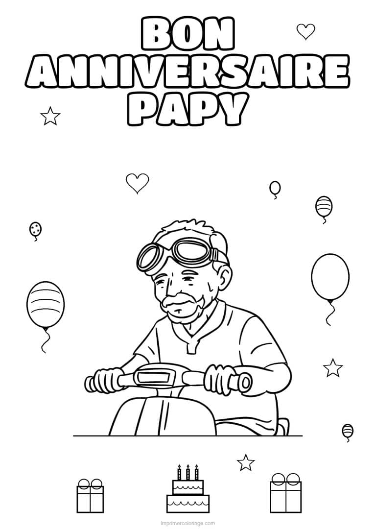 coloriage bon anniversaire papy papy a lunettes d aviateur - dessin gratuit &agrave; imprimer