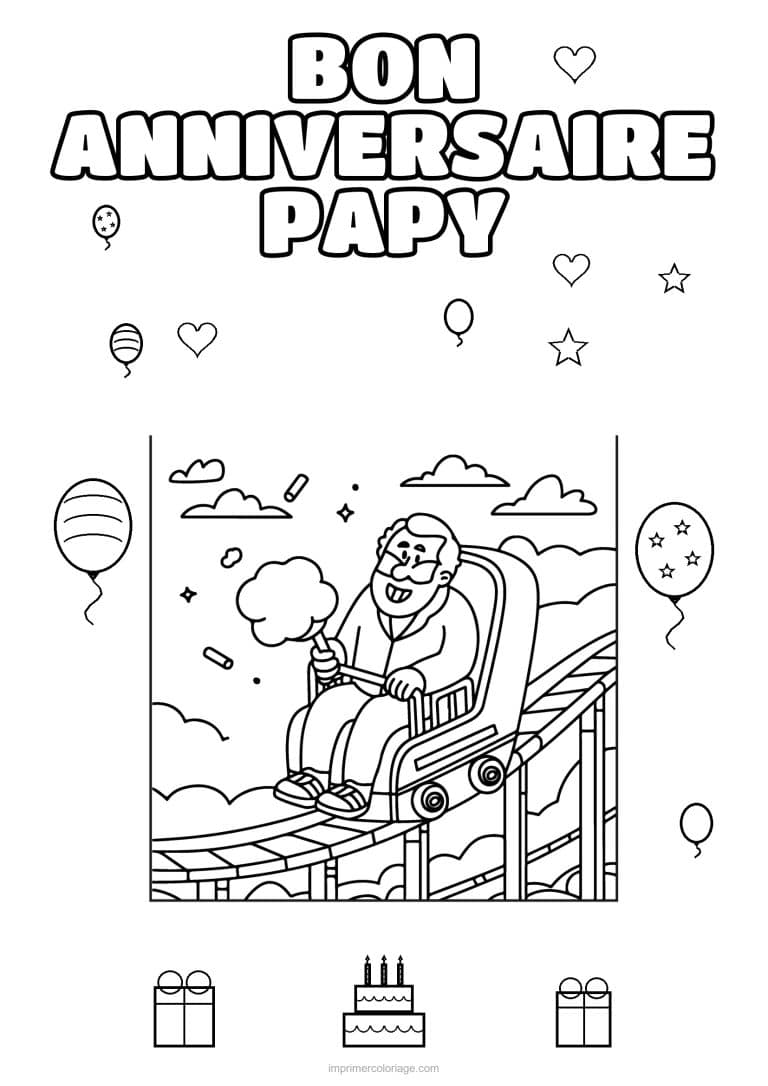 coloriage bon anniversaire papy papy dans les montagnes russes - dessin gratuit &agrave; imprimer