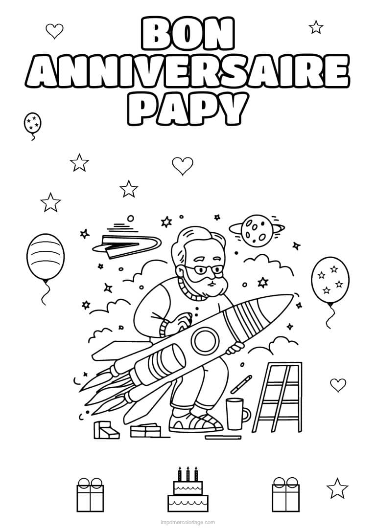 coloriage bon anniversaire papy papy qui construit une fusee - dessin gratuit &agrave; imprimer