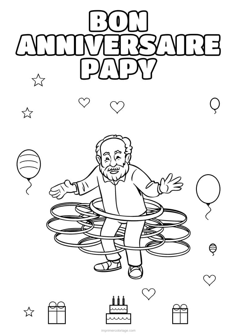 coloriage bon anniversaire papy papy qui fait tourner des cerceaux - dessin gratuit &agrave; imprimer