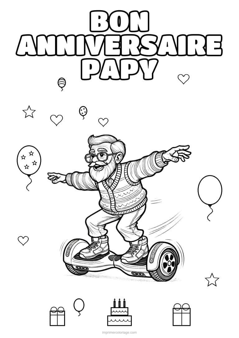 coloriage bon anniversaire papy papy sur son gyropode - dessin gratuit &agrave; imprimer