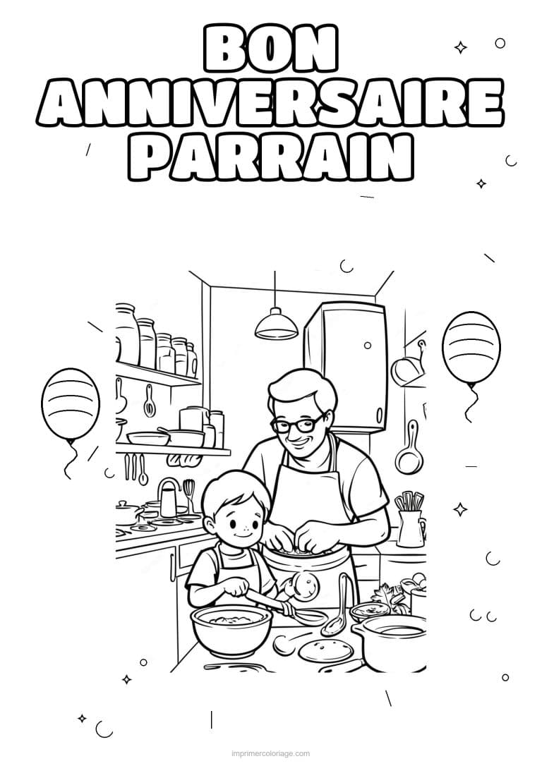 coloriage bon anniversaire parrain un adulte et ses enfants 4 - dessin gratuit &agrave; imprimer