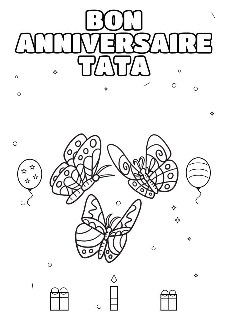 coloriage bon anniversaire tata trois papillons - dessin gratuit &agrave; imprimer