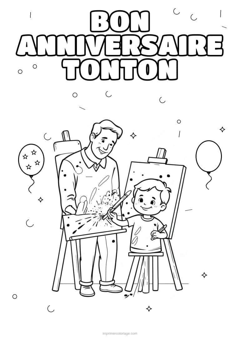 coloriage bon anniversaire tonton un adulte et son enfant 10 - dessin gratuit &agrave; imprimer