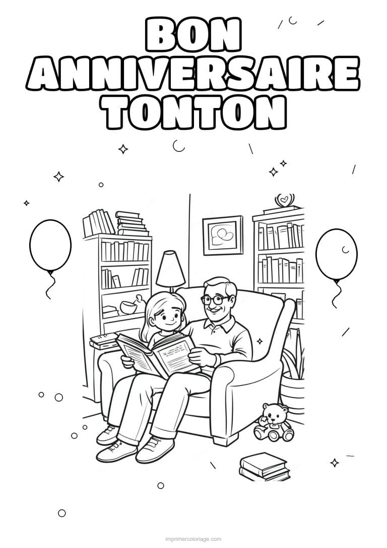 coloriage bon anniversaire tonton un adulte et son enfant 2 - dessin gratuit &agrave; imprimer