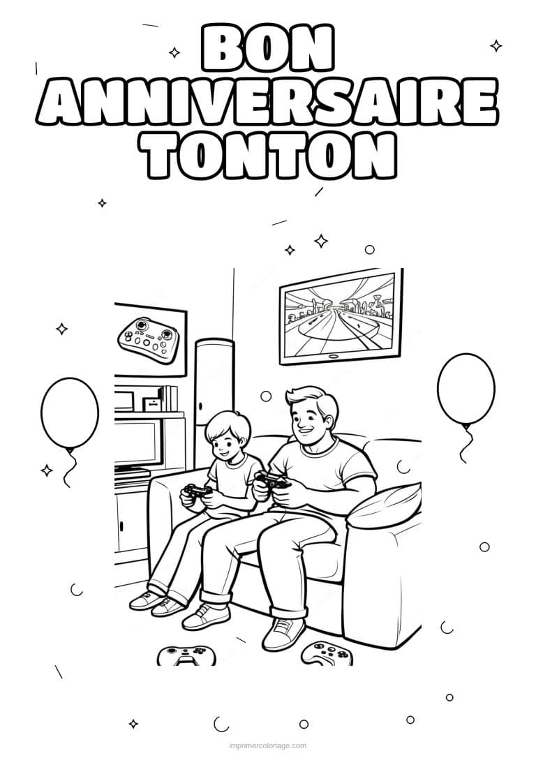 coloriage bon anniversaire tonton un adulte et son enfant 4 - dessin gratuit &agrave; imprimer