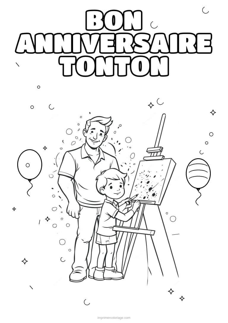 coloriage bon anniversaire tonton un adulte et son enfant 6 - dessin gratuit &agrave; imprimer