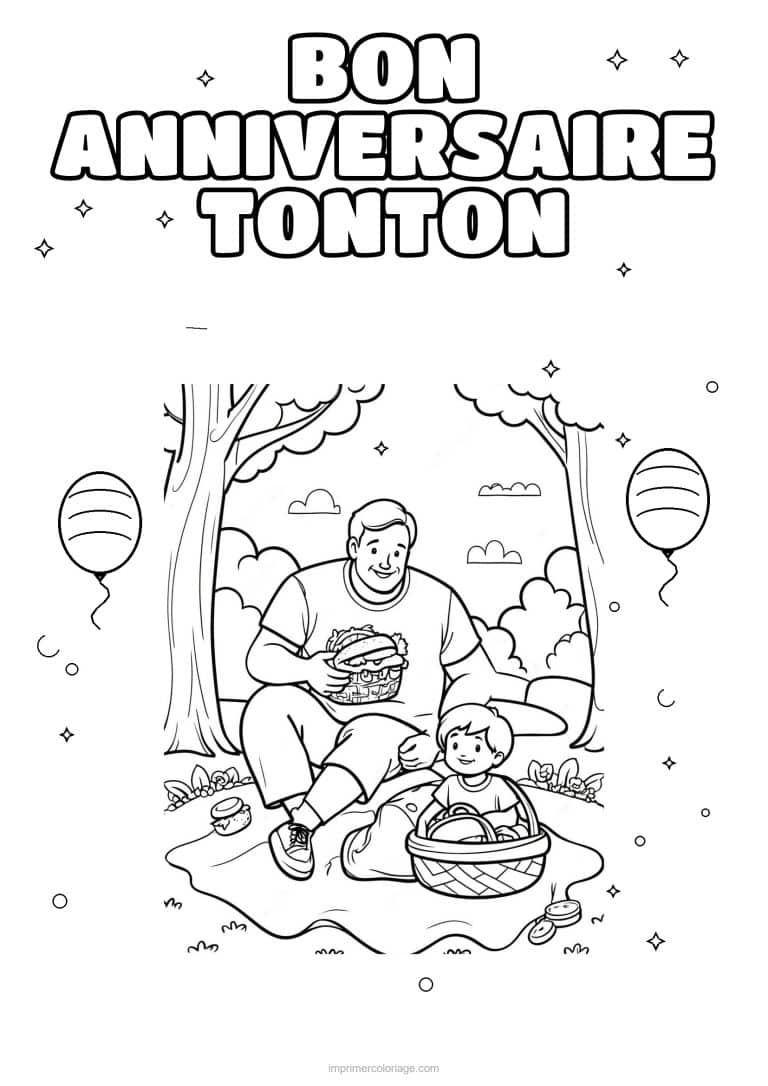 coloriage bon anniversaire tonton un adulte et son enfant 8 - dessin gratuit &agrave; imprimer