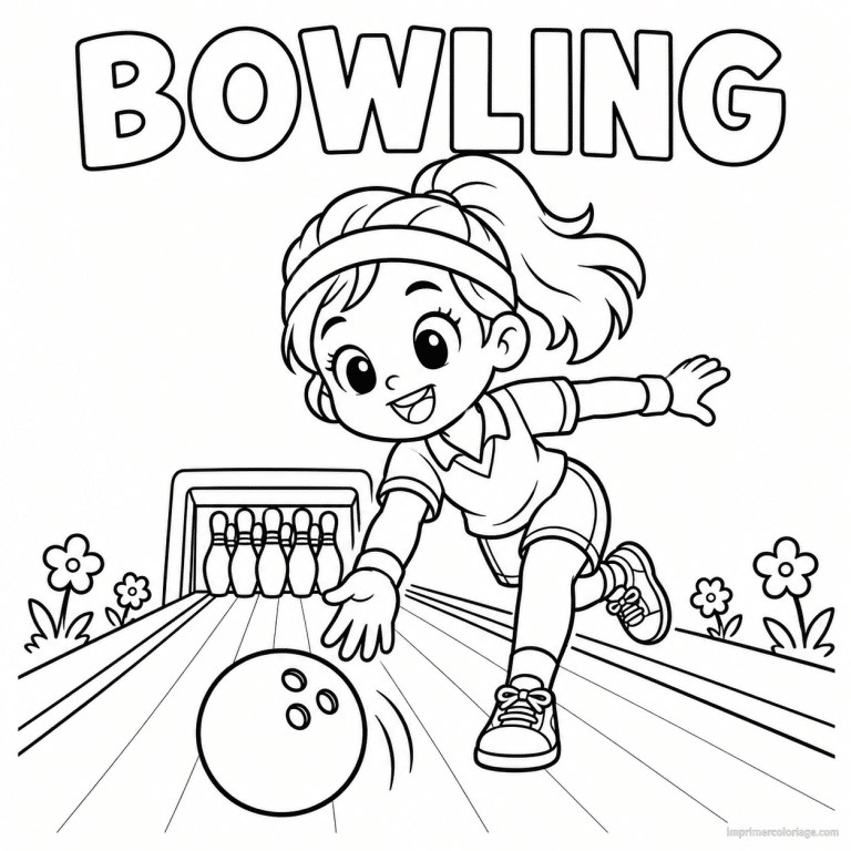 coloriage bowling cute joueur mignon bandeau lancer titre haut - dessin gratuit &agrave; imprimer