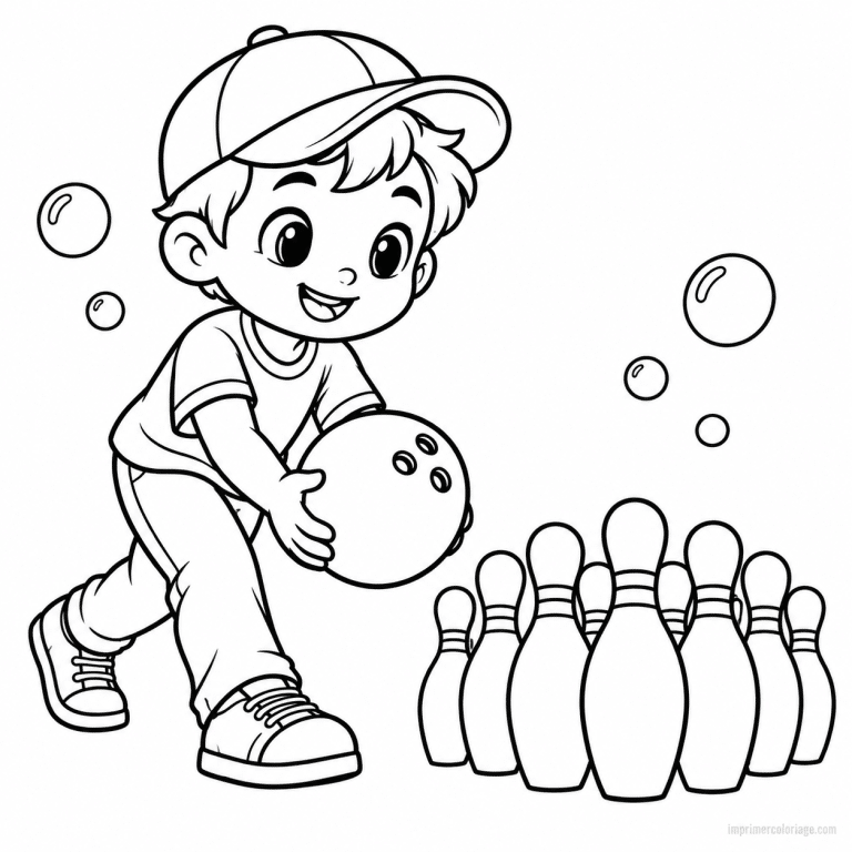 coloriage bowling cute joueur mignon casquette boule - dessin gratuit &agrave; imprimer