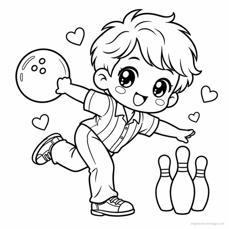 coloriage bowling kawaii joueur balancier pied - dessin gratuit &agrave; imprimer