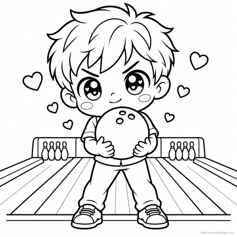 coloriage bowling kawaii joueur boule coeur - dessin gratuit &agrave; imprimer