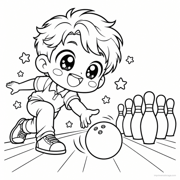 coloriage bowling kawaii joueur lancer boule - dessin gratuit &agrave; imprimer