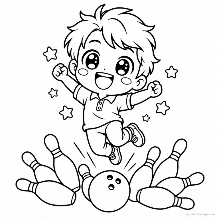 coloriage bowling kawaii joueur strike joie - dessin gratuit &agrave; imprimer